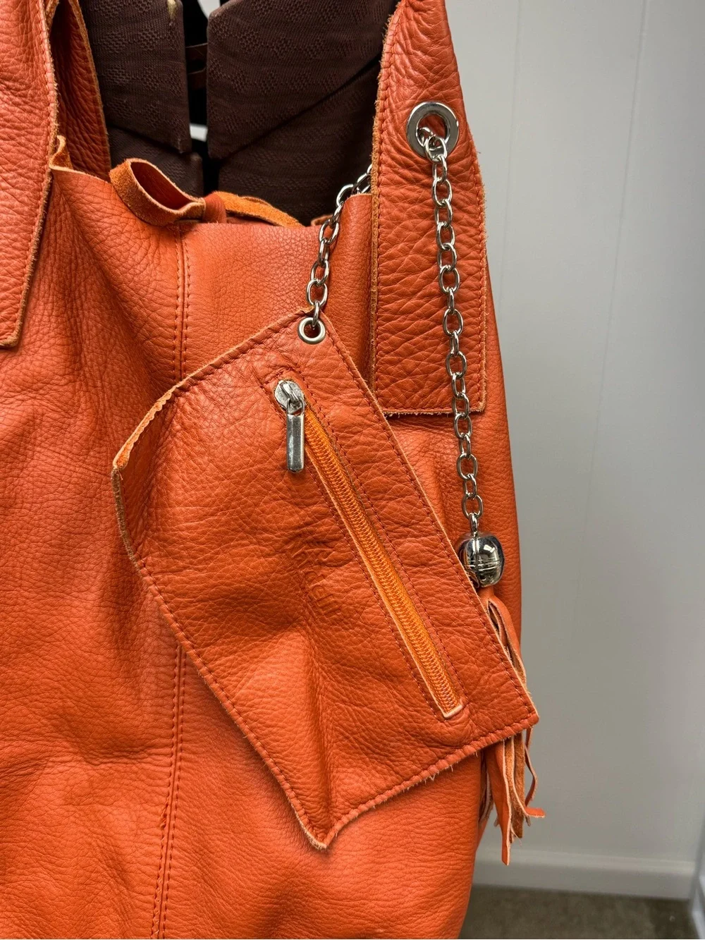 Nardelli Burnt Orange Soft Italian Leather Unstructured Hobo Shoulder Bag